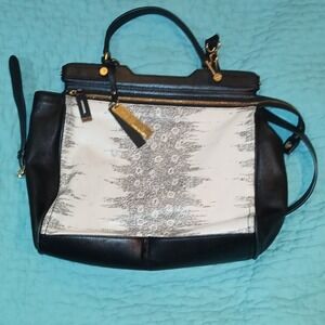 Vince Camuto Black Leather Snakeskin Embossed Satchel Crossbody Bag